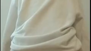 Femboy in hoodie rides dildo