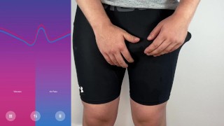 Huge cock hands free anal vibrator cumshot in tight pants