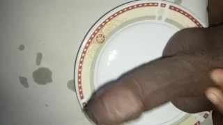 Spilling cum on a plate