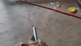 Love playing with power tools with my feet