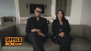 Fucking your client Megan Fiore alongside her hubby in horny trio