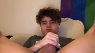 Teen jerking off and spreading tight hole