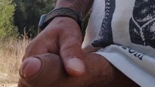 Twink play with his uncut cock outdoor