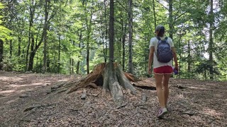 Gapping HAIRY PUSSY ,Panties Off n PISS on Public Hiking Trail
