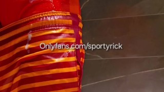 Getting wet in shower and cumming inside my Nike pro sport clothes