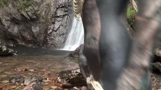 Tattooed and Pierced Woman gets Facefuck and gives Hardcore Blowjob at Outdoor Waterfall
