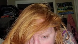Redhead Sucks then Fucks Huge Dildo