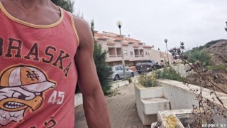 Naughty guy masturbating his big cock in a risky public place - Almost Caught