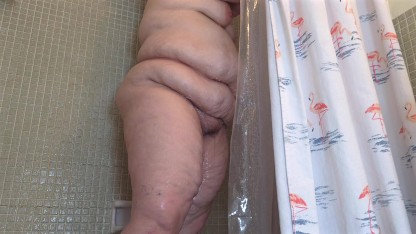 Big juicy fat ass white BBW milf taking shower with huge pussy lips showing - bubble butt granny