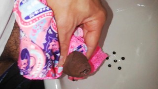 desperate pissing in public bathroom, pantyhose masturbation, they almost caught me close-up