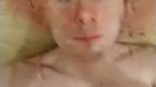 Sissy Alicia cums on face and eats her cum