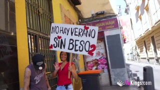 Picking up random guys! It's time for kissing Sandra on the street again