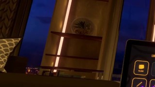 Rex in full latex suit jerks off in VRChat on couch.