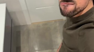 jerking off like crazy in the bathroom super huge cumshot