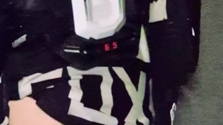 Horny motocross player cumming on boyfriend helmet