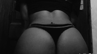 Ebony in a thong teasing and exposing her booty