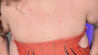 BBW DRESS AS SPIDERWOMAN LETS HER BELLY HANG