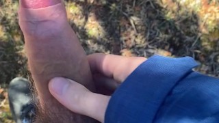 Jacking my uncut Monster Cock in Public Huge Cumshot