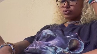 Mixed blonde cums during smoke session