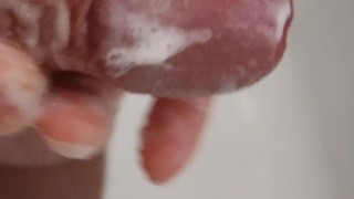 Morning handjob in the bath.