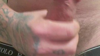Tattooed Guy Bathroom Jerk Session Huge Cumshot