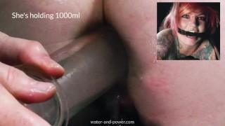 Sixtwentynine gets tied down for a big enema