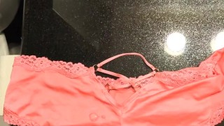 Cumming on my gfs sexy satin panties