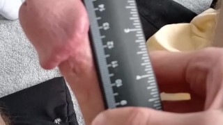 Stripping, showing my cock, measuring it & showing the piss-slit