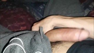 a powerful penis flows abundantly to the sounds of the fireplace no hands