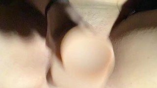 Girl plays just the tip with dildo sliding it up her clit til she cums