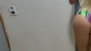 He couldn't stand to see the blonde with a big ass stretching, and was caught jerking off.