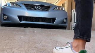 Piss Slut pissing by her front porch!!