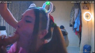 BBW Cheating Blowjob Nearly Caught (boyfriend knocks on)