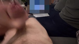 Mr NSX wanking to pillow humping porn. Big had cock jerked off to cumshot on stomach