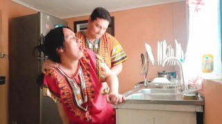 Stepson fucked his indian stepmom while she was cooking in the middle of the day