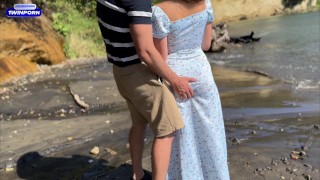 Amateur couple fucking on the beach. Extreme sex in a public place.