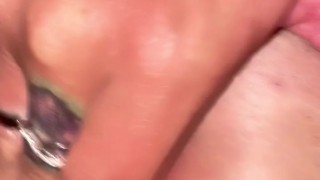 Closeup big cock fucking pierced, wet, pink pussy