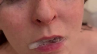 Submissive Redhead Takes Multiple Loads - Bukkake Gangbang