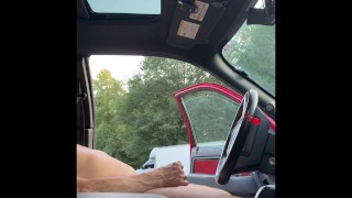 Guy in van in public park watching me play with my cock