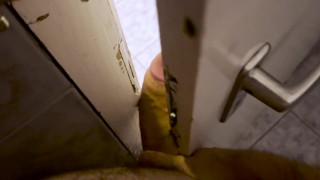 Peeping a cumshot in a public college toilet