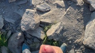 Sporty man has a quick masturbation after exploring ruins