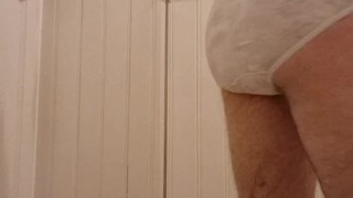 Farting and pissing in the toilet rear pov closeup