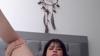 Hot girl dildos herself and has an orgasm at her stepdad's house.