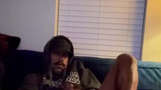 College bro fingering his ass and jerking big cock