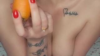 fucking my tight pussy with a carrot