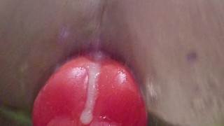 ローションまみれでディルドアナニー