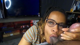 Nerdy school girl sucking dick