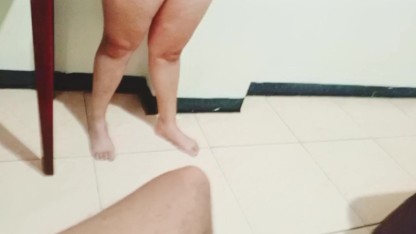 At first the innocent girl didn't want to suck cock in front of a mature 70-year-old milf, but she