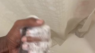 Soapy shower masturbation