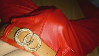 Booty dance and cute cumshots onto my sexy red leather pants 🥵💧💧